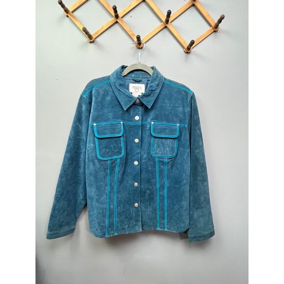 Cervelle Vintage‎ Leather Coat Womens Plus 1X blue button front jacket pockets - Picture 1 of 7